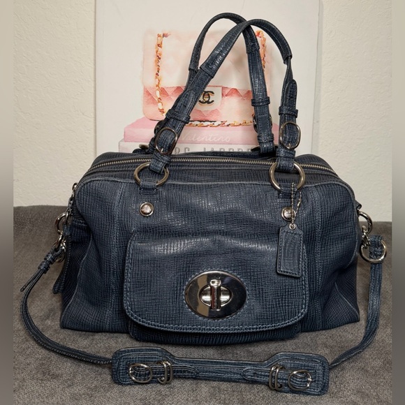 Coach Handbags - Coach Mia Textured Navy Leather Harper Satchel No. E1069-15744